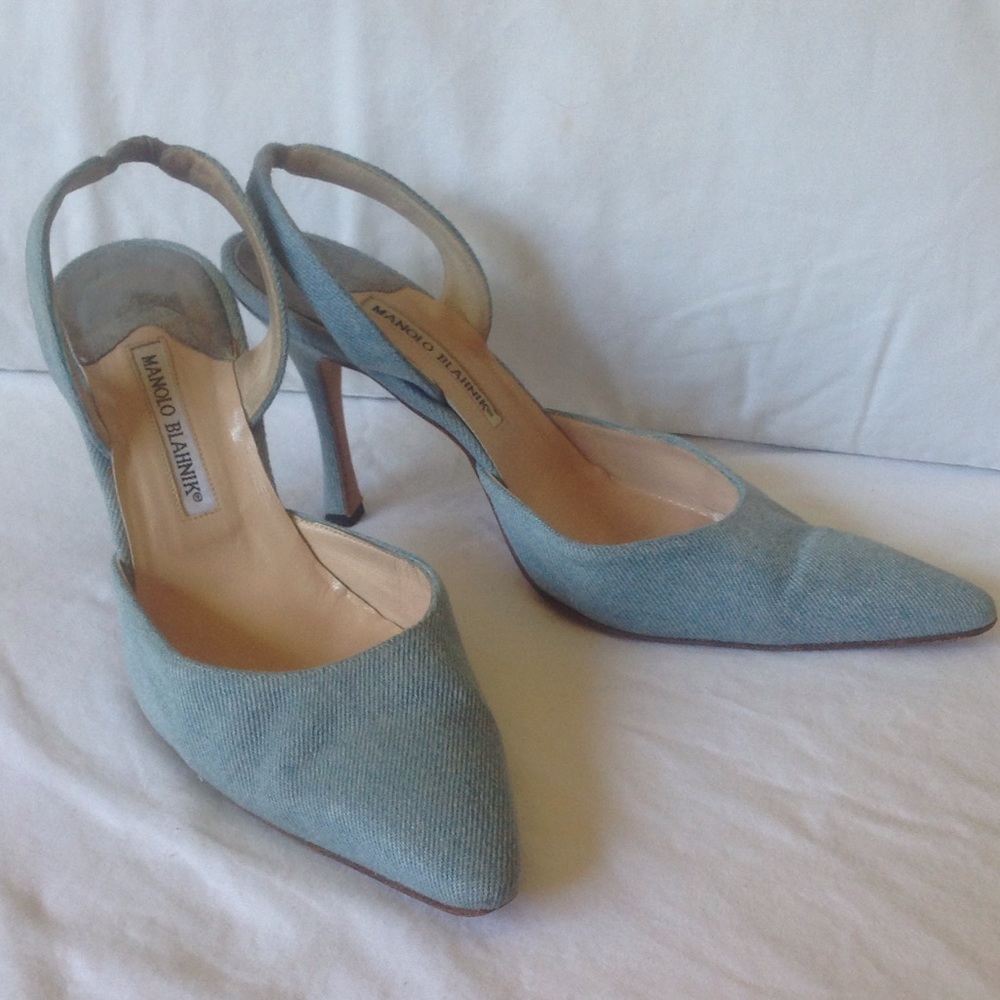 Manolo Blahnik Denim Slingback Heels Size 10 US