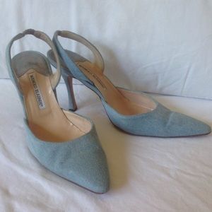 Manolo Blahnik Denim Slingback Heels Size 10 US