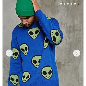 Alien emoji blue sweater