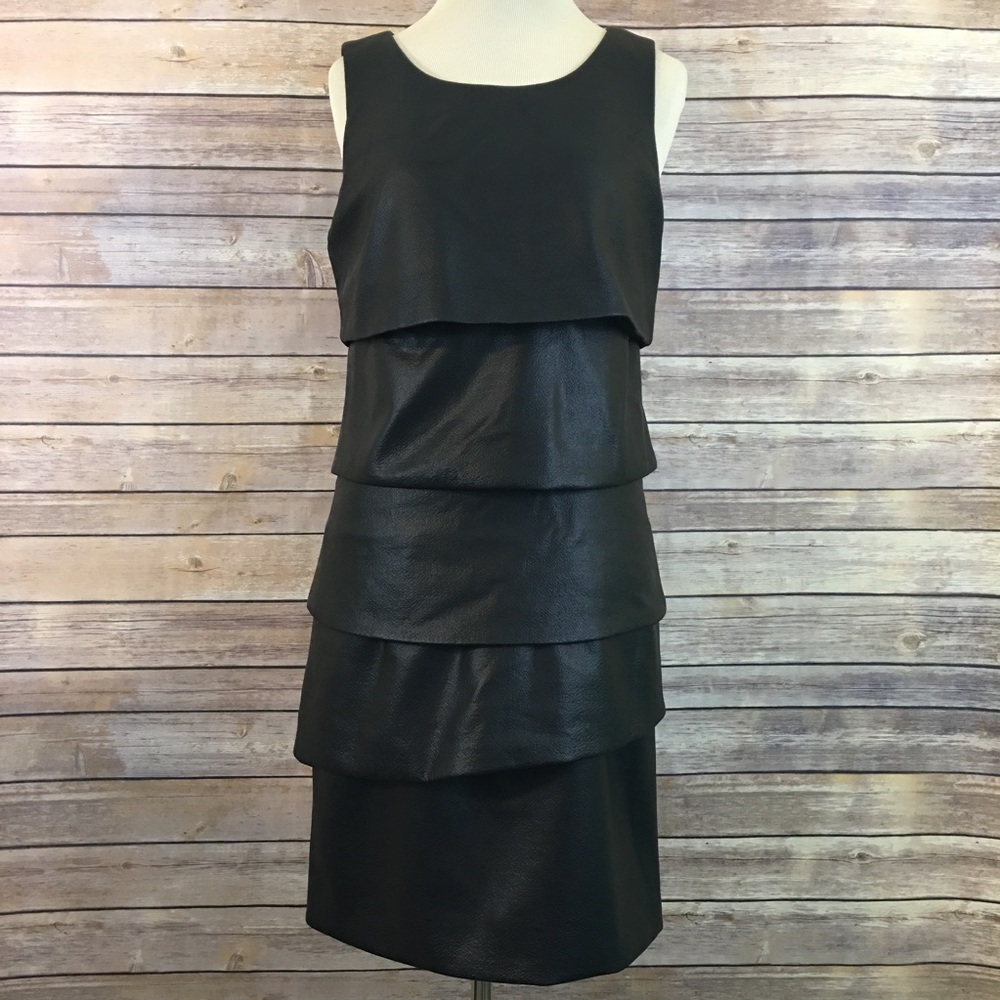 🌀BCBG Max Azria🌀 TIERED FAUX LEATHER DRESS
