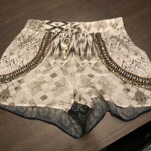 Crystal & pearl embellished Silk drawstring shorts