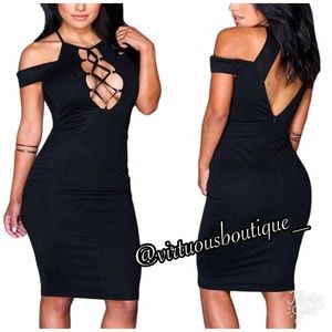 Black Lace Up BodyCon Dress