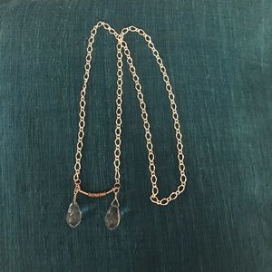 Silver and teal beaded & chain necklace