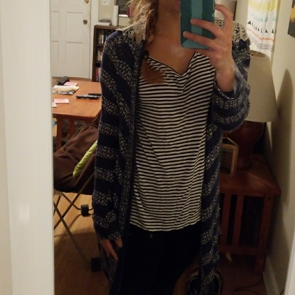 Backless Lace Navy Cardigan