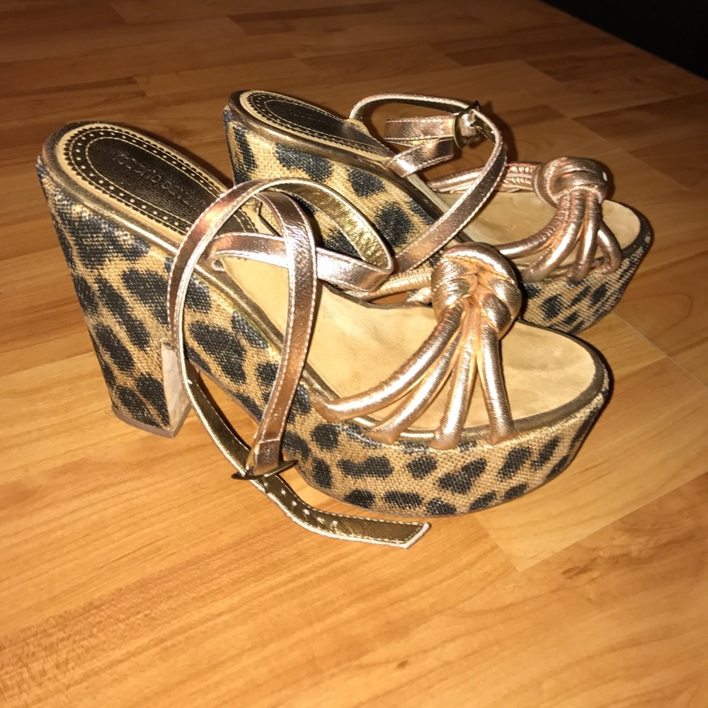 Roberto Cavalli Copper Leopard Print Wedges