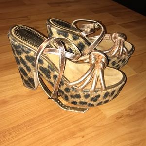 Roberto Cavalli Copper Leopard Print Wedges