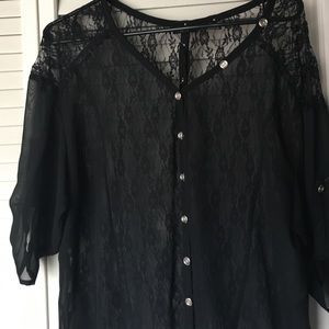 Black chiffon and lace top