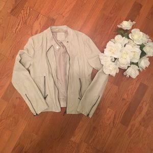FAUX CREAM LEATHER JACKET