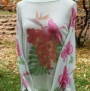 Wildfox Mint Green Hibiscus Baggy Kim's Sweater