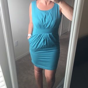 Teal sleeveless Work cocktail dress with pockets