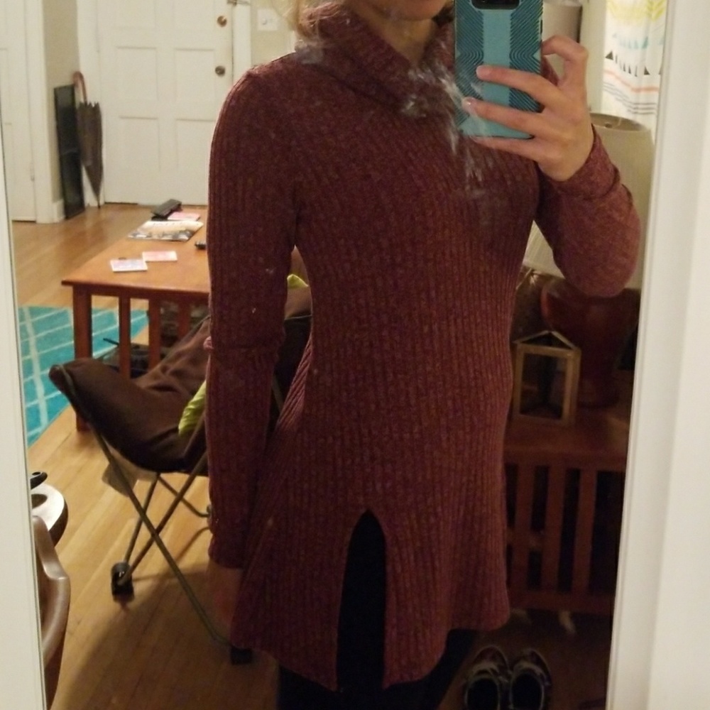 Tunic sweater with cowl neck