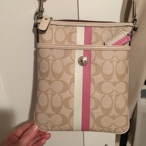 Coach signature side bag (tan/beige and pink)
