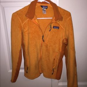 Orange Patagonia fleece jacket