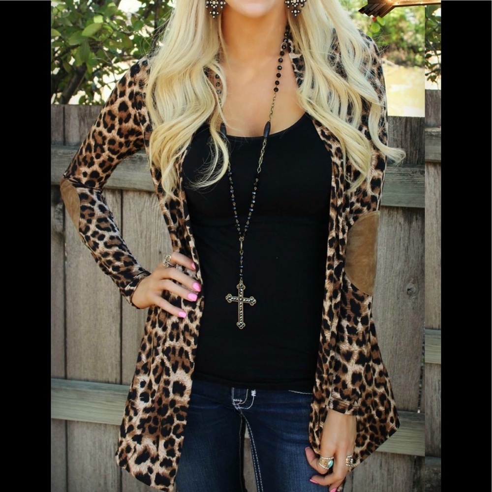 Leopard elbow patch cardigan