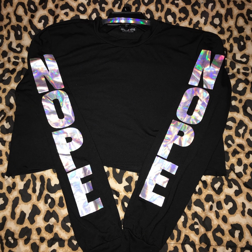 Holographic long sleeve crop top/ matching choker