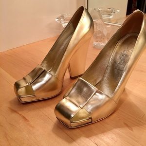 Yves Saint Lauren Metallic Peep Toe