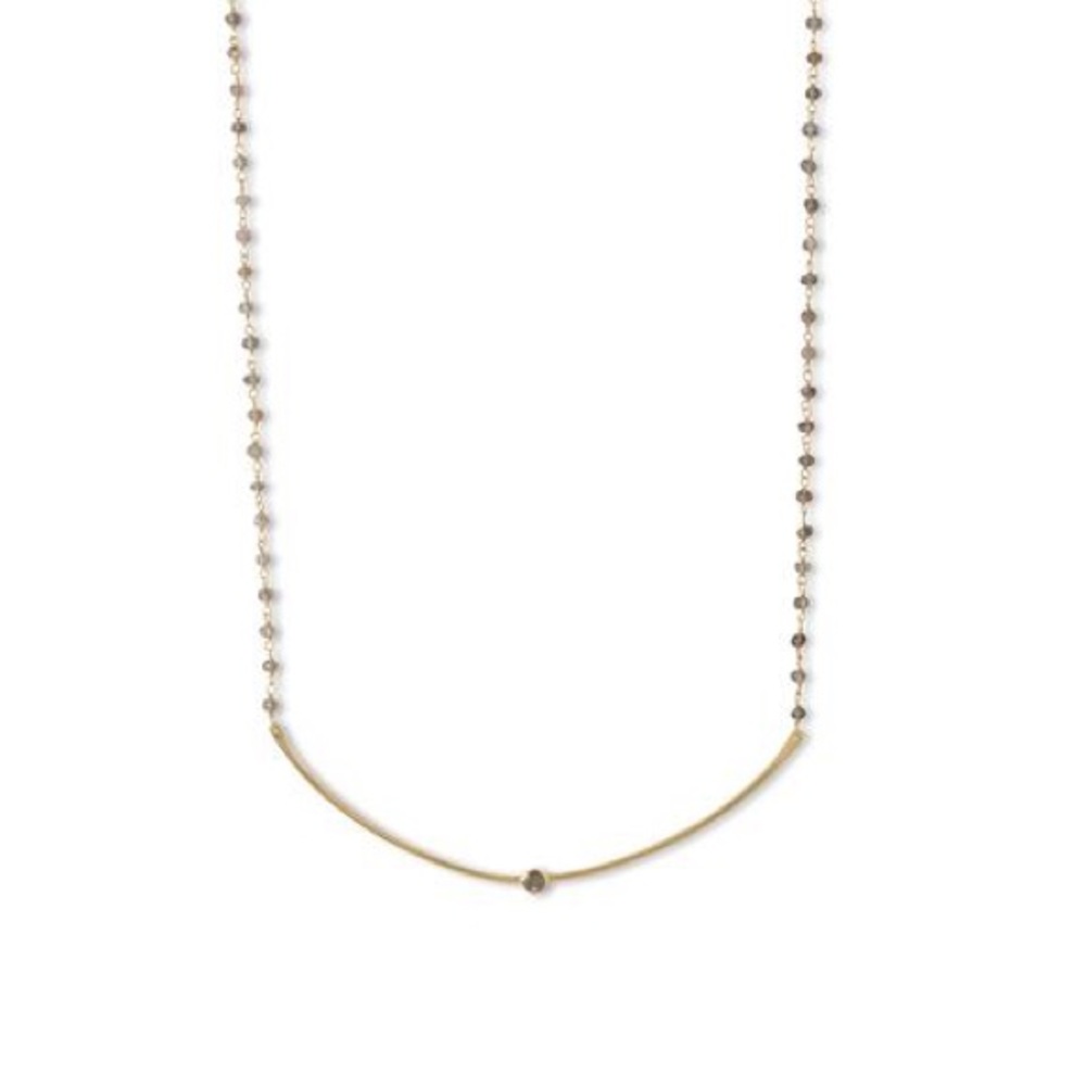 14k Gold Plated Labradorite Bead Bar Necklace