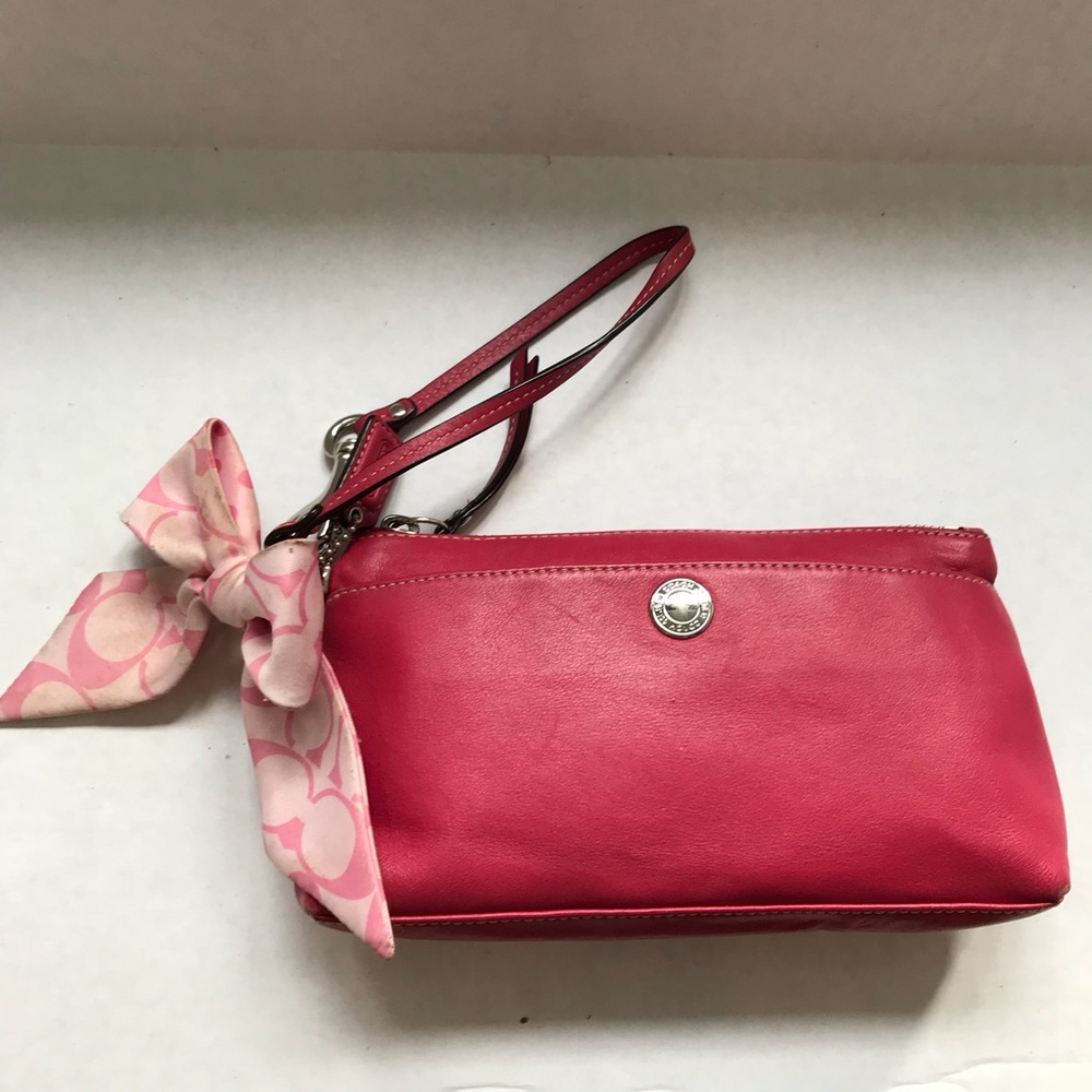 Coach Pink Leather Bow Clutch with Wrist Strap