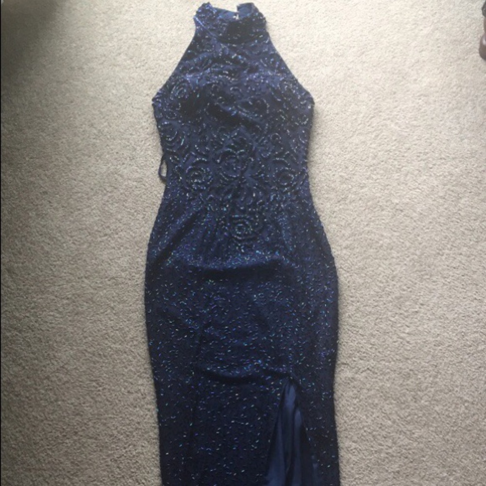 🎉floor length navy blue sequined prom dress🎉