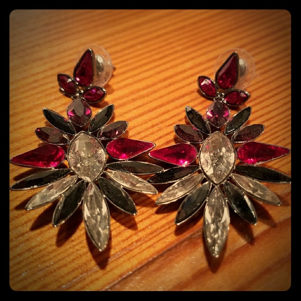 Swarovski red, white and grey sunburst earrings