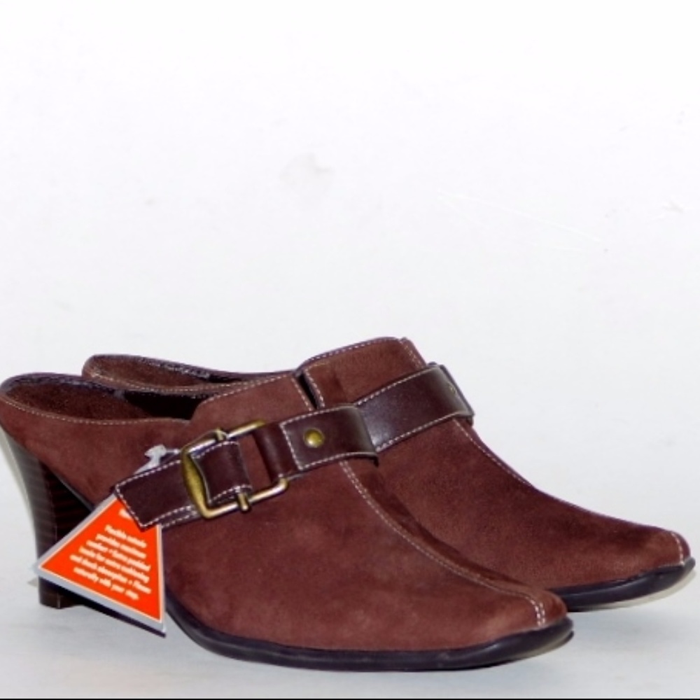 NWT BASS & Co SHADOW Leather Clog Heels Mule Shoes