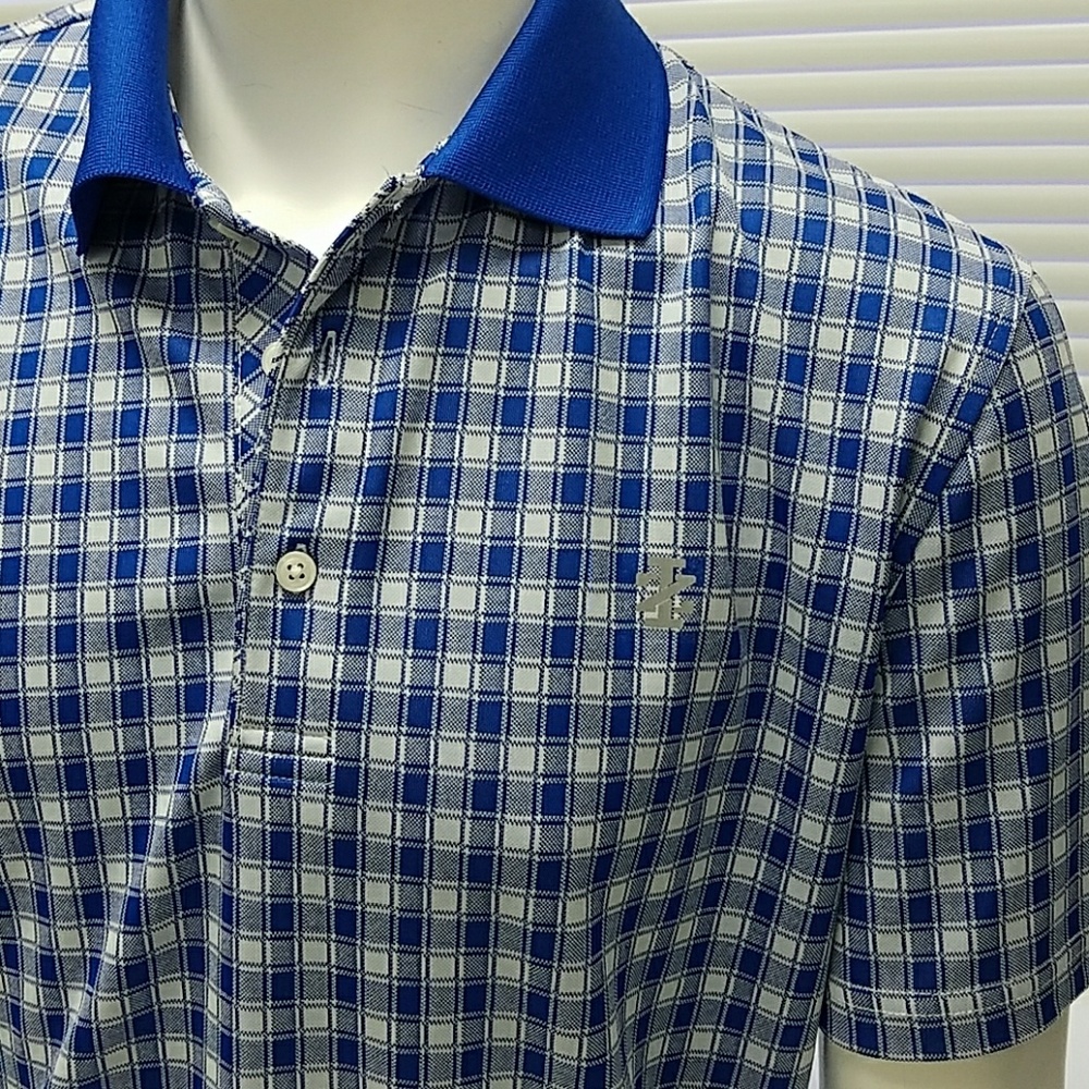 IZOD GOLF Shirt Blue Plaid Sz L
