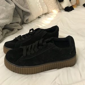 BLACK SUEDE VELVET PLATFORM SNEAKER SHOES