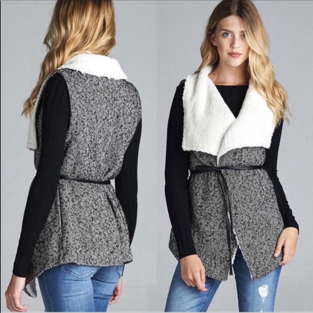 XSOLDX BN🎉Faux Fur Tweed Vest Jacket - Picture 2 of 3