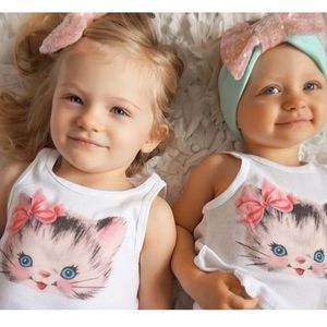 Vintage Kitty Baby Toddler T-shirt Turquoise Bow