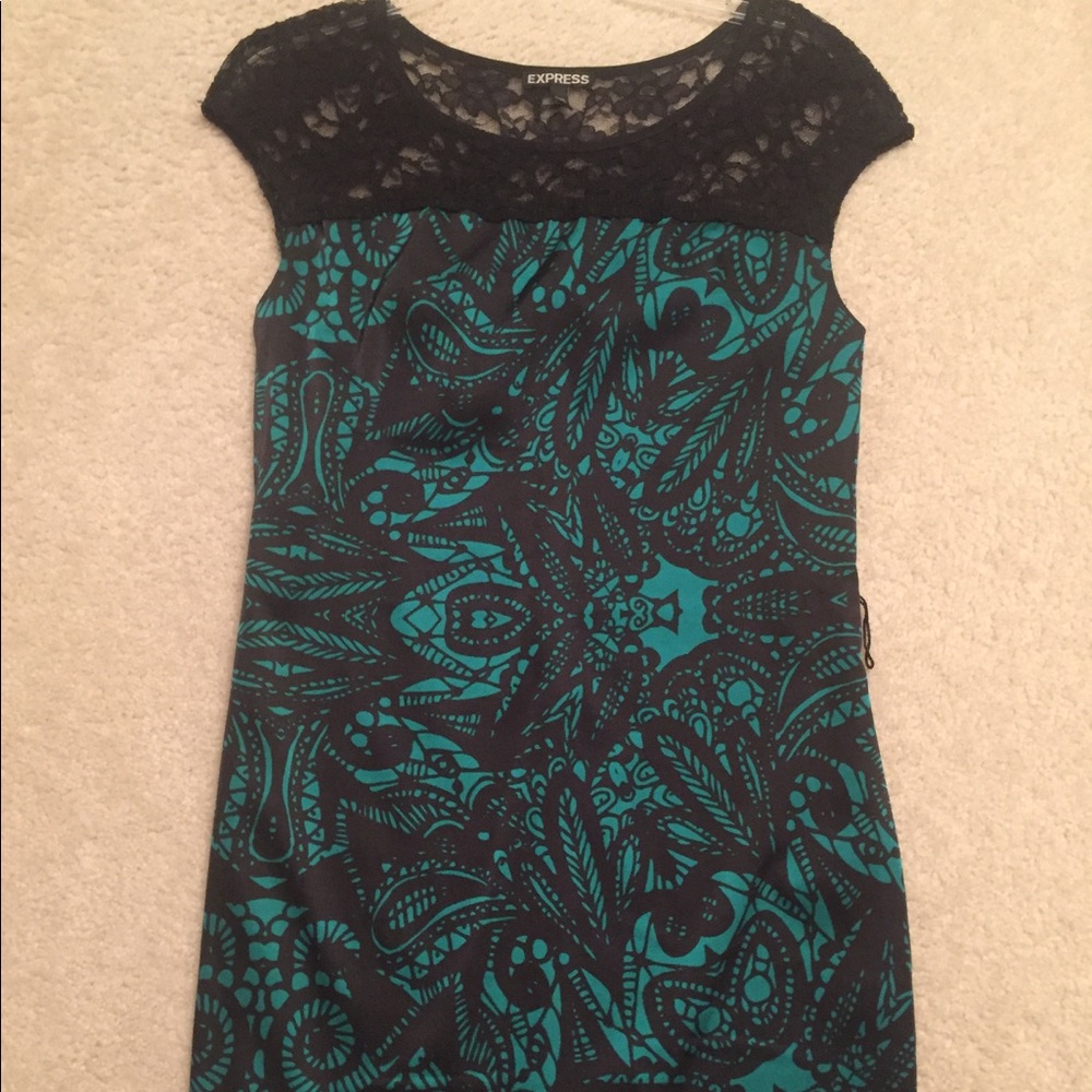 Express black and green Sheath Dress with lace