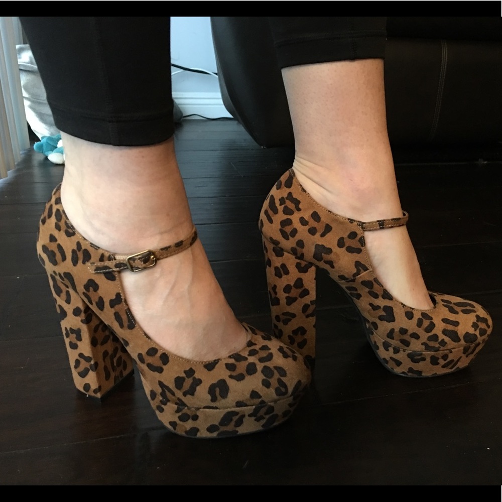 Cheetah Print Mary Jane Platform Heels