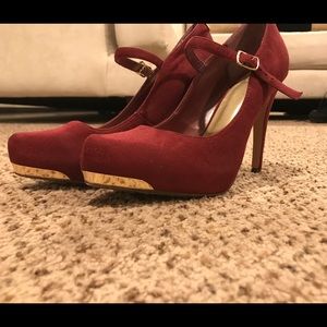 Red suede pumps with gold!