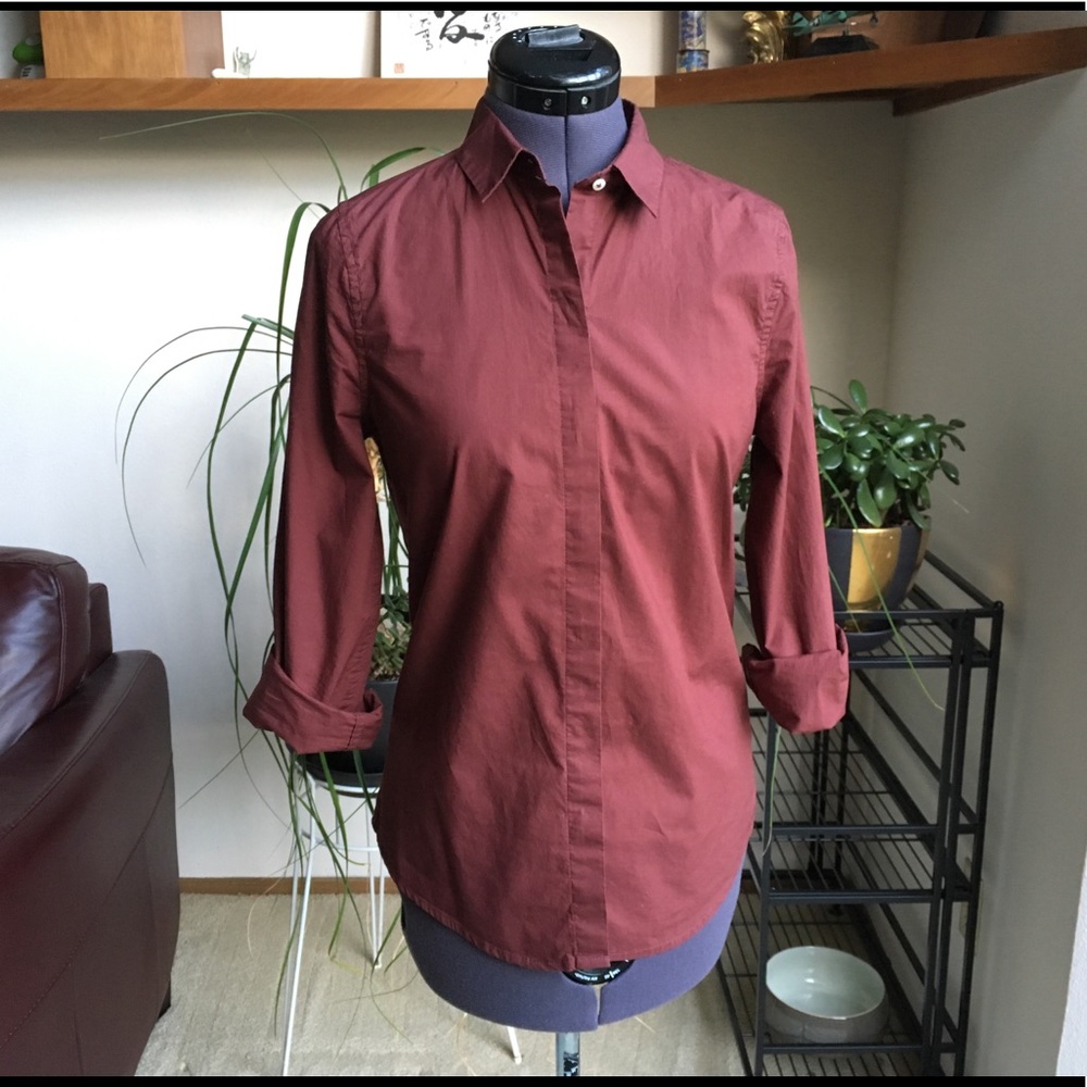 Everlane Maroon Oxblood Cotton Button Down  XS 0