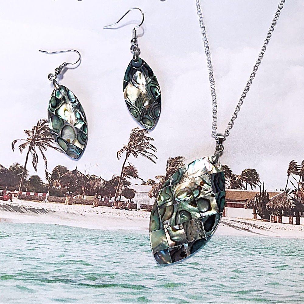 NEW Natural Abalone Shell Necklace & Earrings Set - Picture 2 of 8