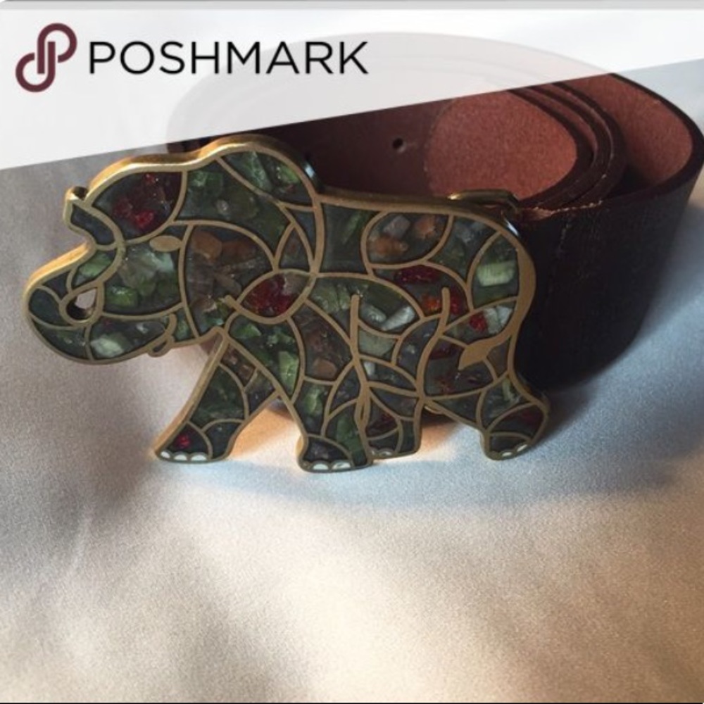 Anthropologie leather belt w/ elephant buckle