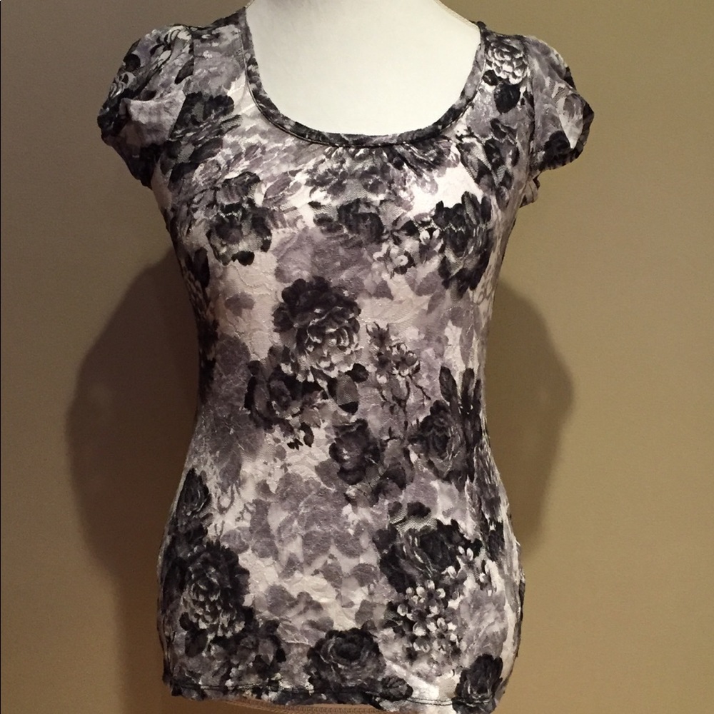 Black and white lace floral top