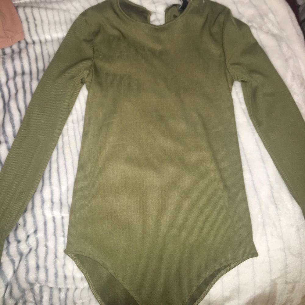 Green one piece body suit long sleeve