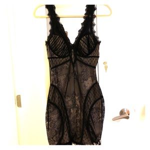 Black lace cocktail dress.