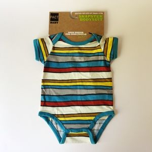 PACT Organic TrailStripe Snapster Onesie 0-3 Mo.