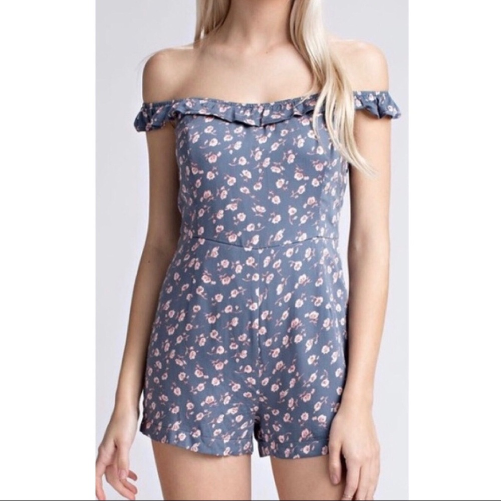Ruffle floral boho Off Shoulder Hippie Romper