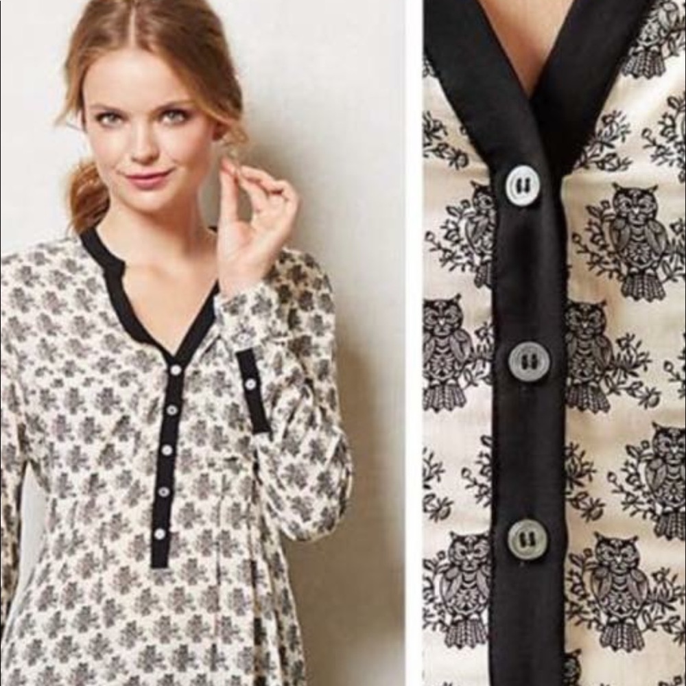Anthropologie Owl Print Blouse