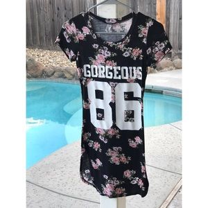 Fall Sale! 🍁 Black Floral T-shirt Stretchy Dress