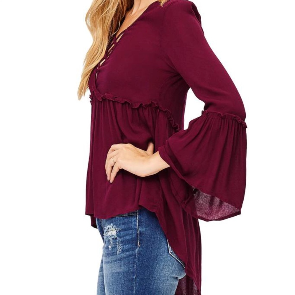 Bell sleeves cross cross front boho top - Picture 2 of 7