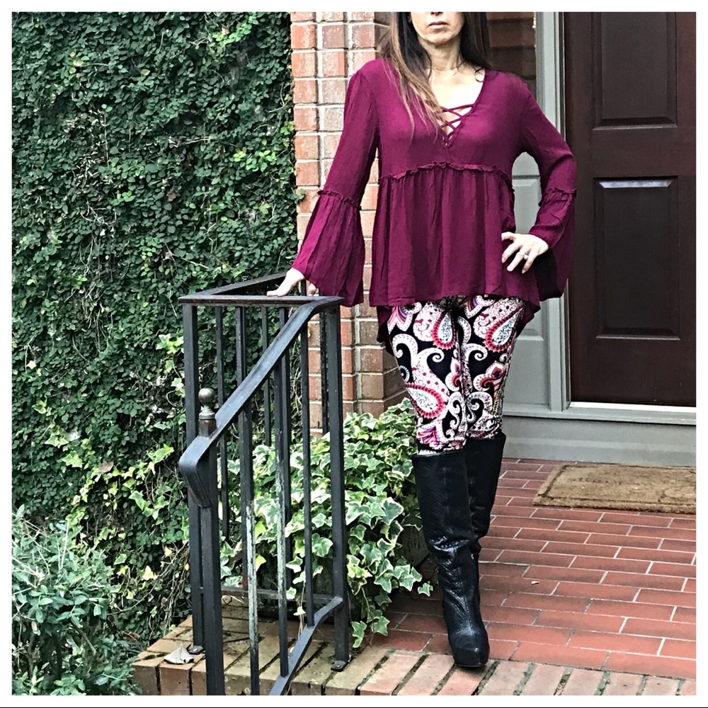 Bell sleeves cross cross front boho top - Picture 5 of 7
