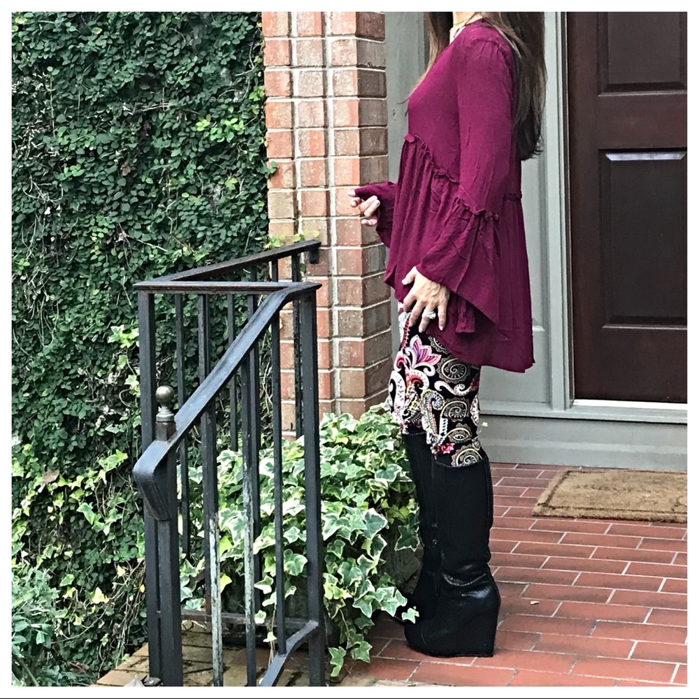 Bell sleeves cross cross front boho top - Picture 6 of 7