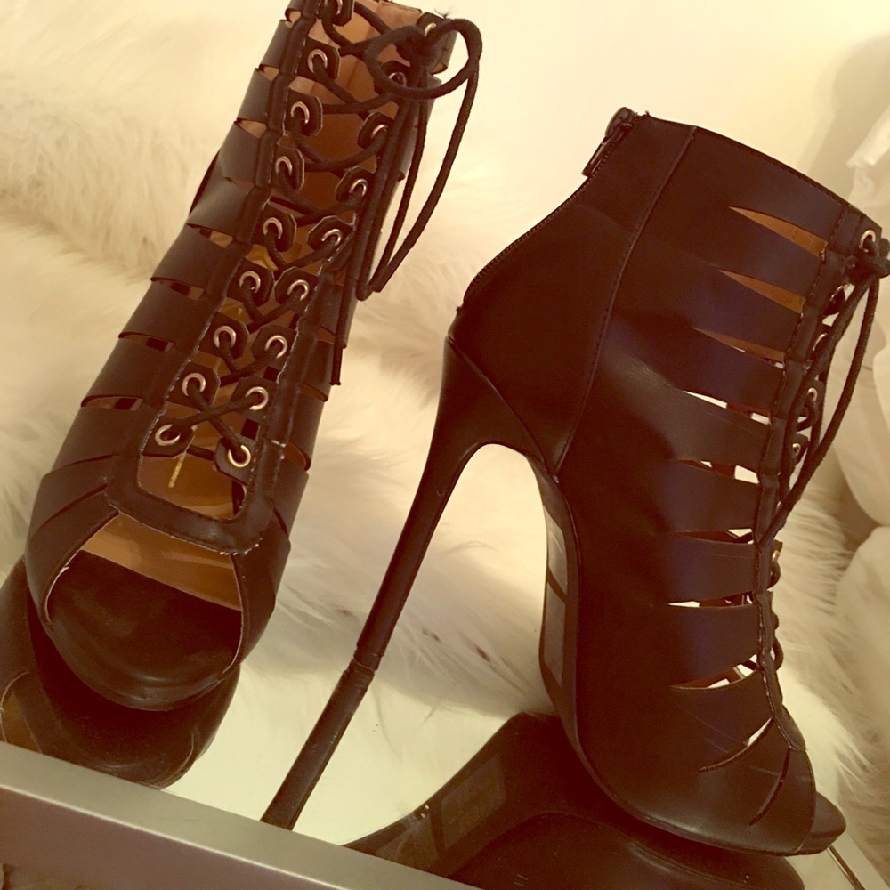 Lace up peep toe booties