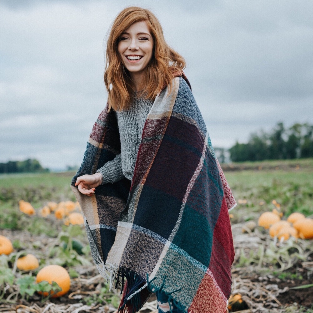 Plaid Blanket Wrap Scarf with Hood