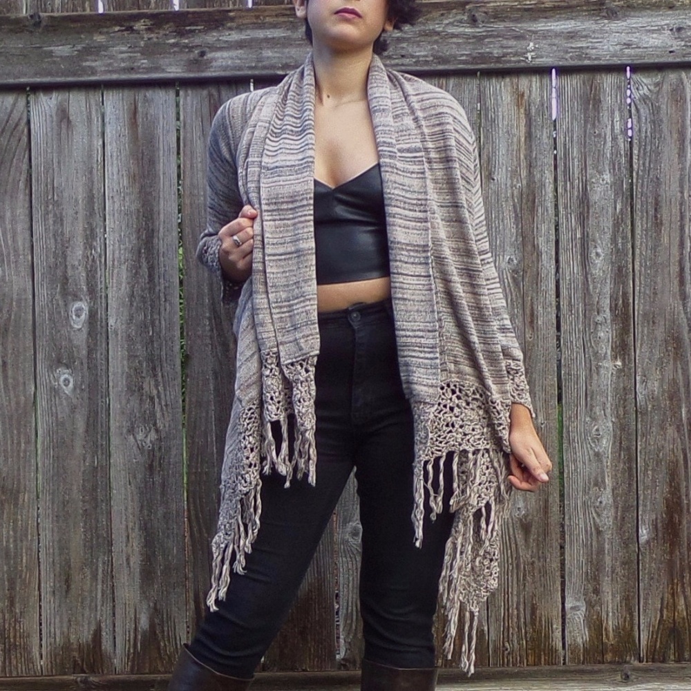 Fringe & Crochet Striped Cardigan