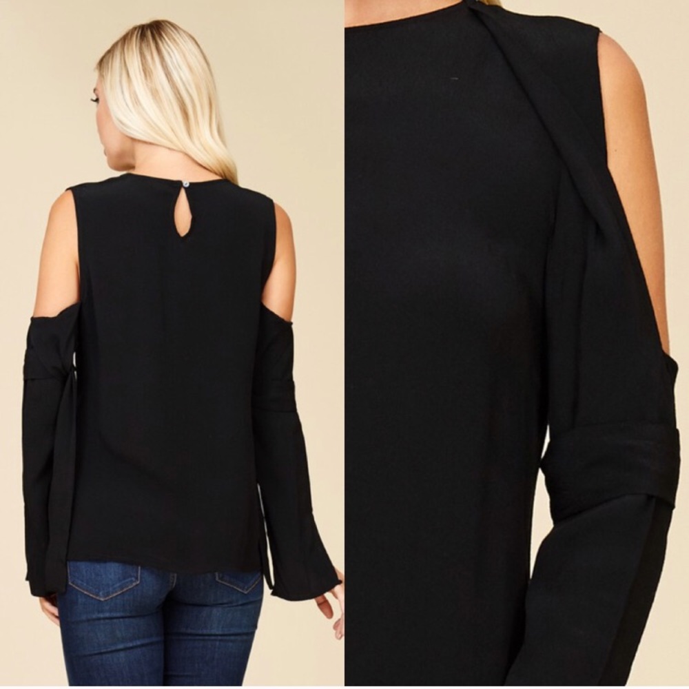 Cold Shoulder Tie Sleeve Top - Picture 2 of 2