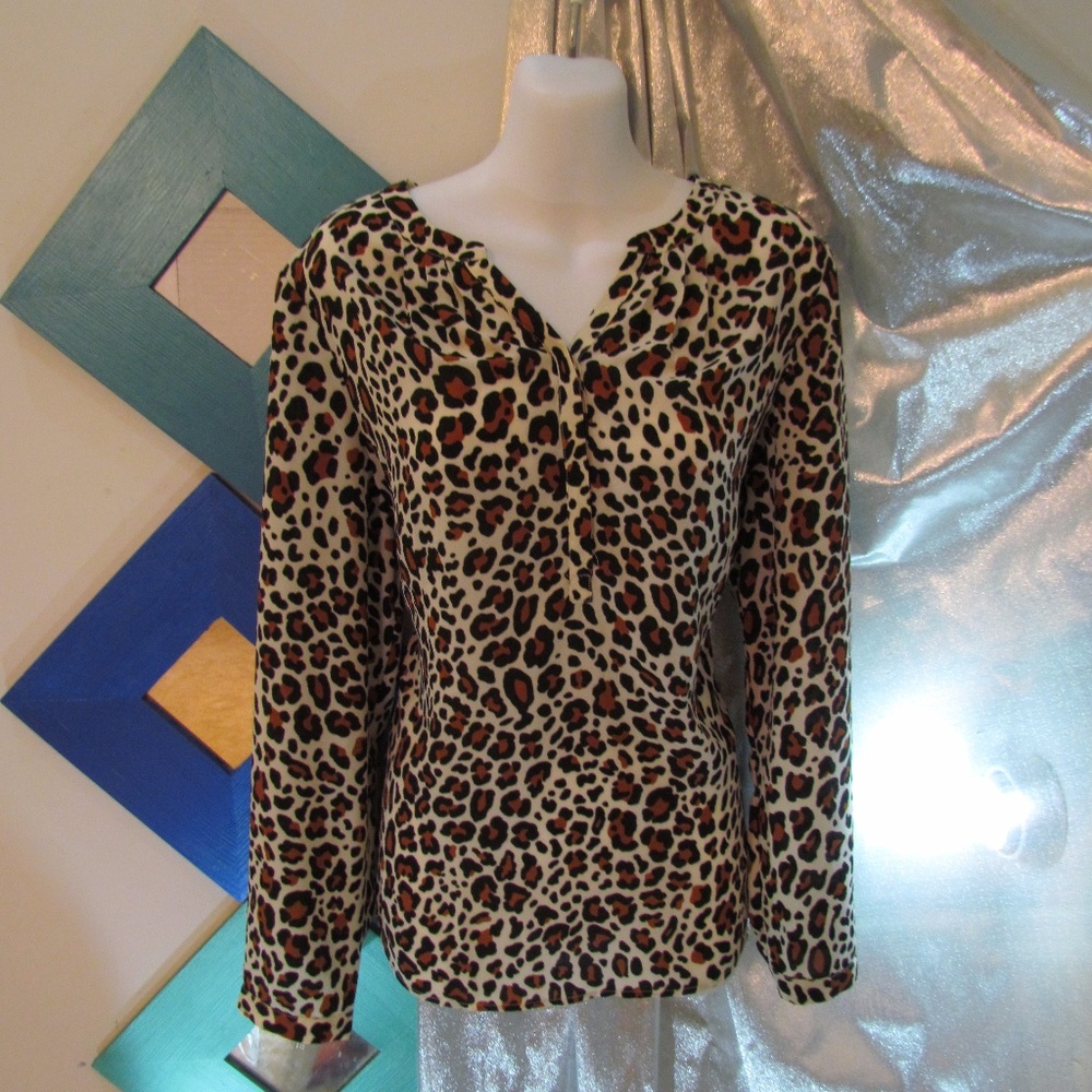 Talbots Animal Print Long Sleeve Blouse